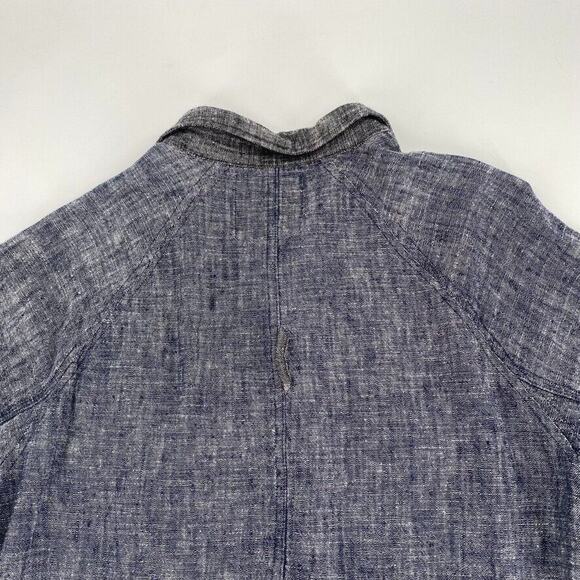 Sandanista Button Front Shirt Womens Sz M Blue Black Linen Blend Coastal Grandma - Picture 11 of 13
